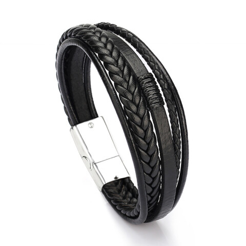Pulsera de cuero para hombre color negro Pulsera De Cuero Para Hombre Color Negro