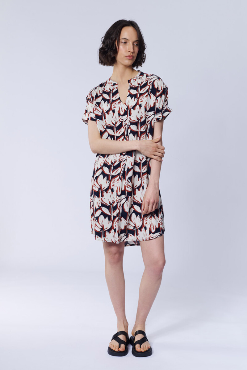 Vestido corto camisero - Estampado Flores Azul 