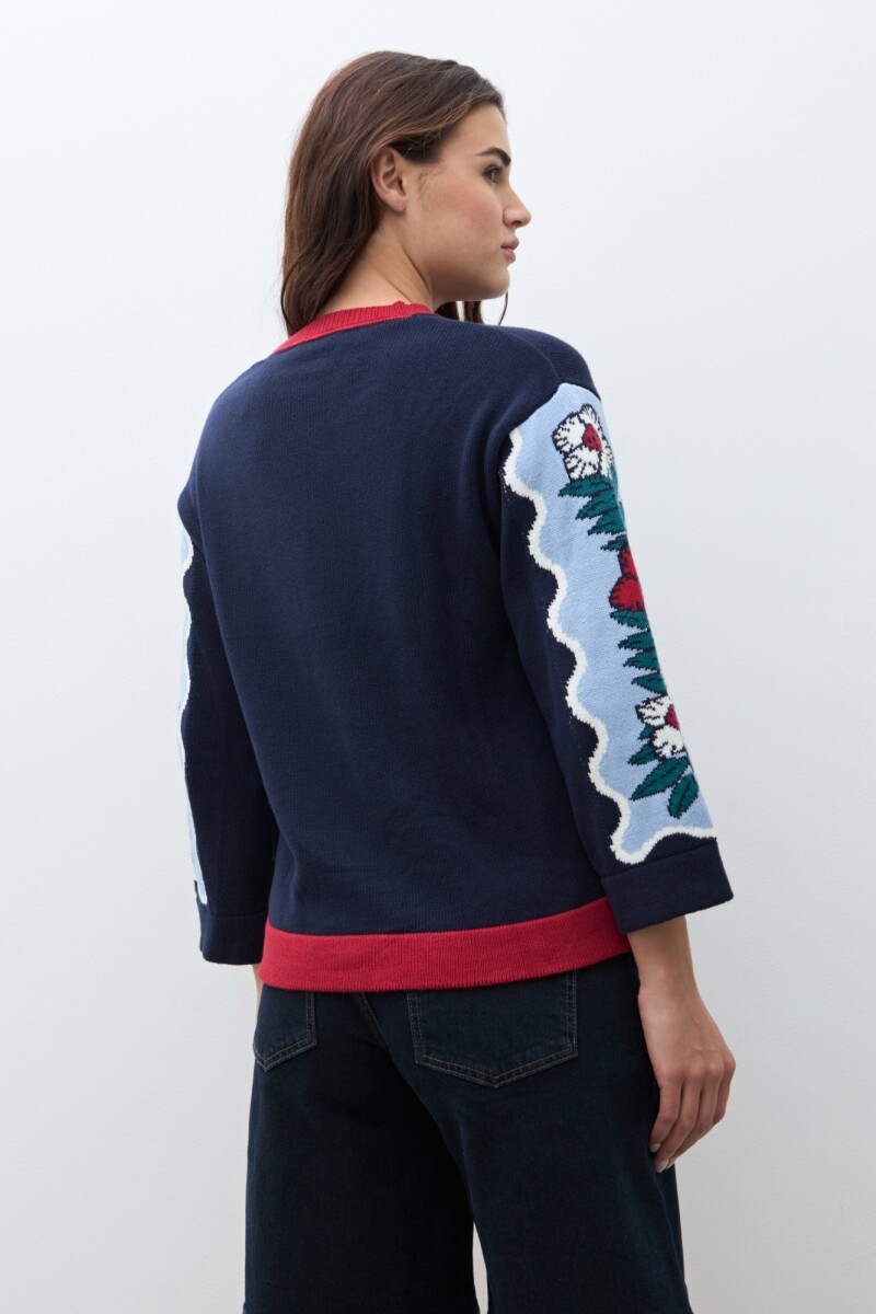 Sweater jacquard floral nativa azul marino