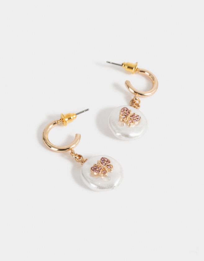 Aros Argollas Con perlas Aros Argolla Con Perla - Dorado