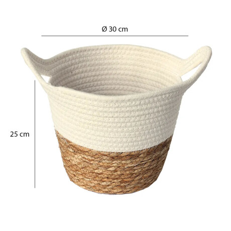 Cesto Canasto Fibra Natural y Algodón c/ Asa Paramount Ø30Cm Blanco
