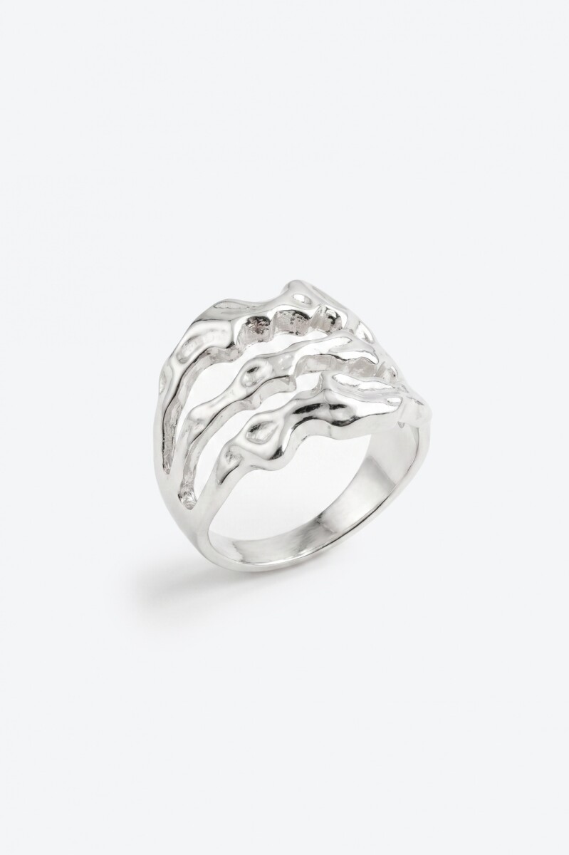 Anillo triple vuelta wavy ajustable - plateado 