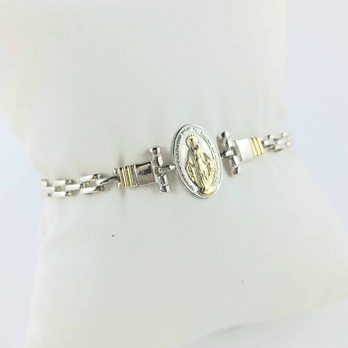 Pulsera religiosa de plata 925 con double en oro 18 ktes- 