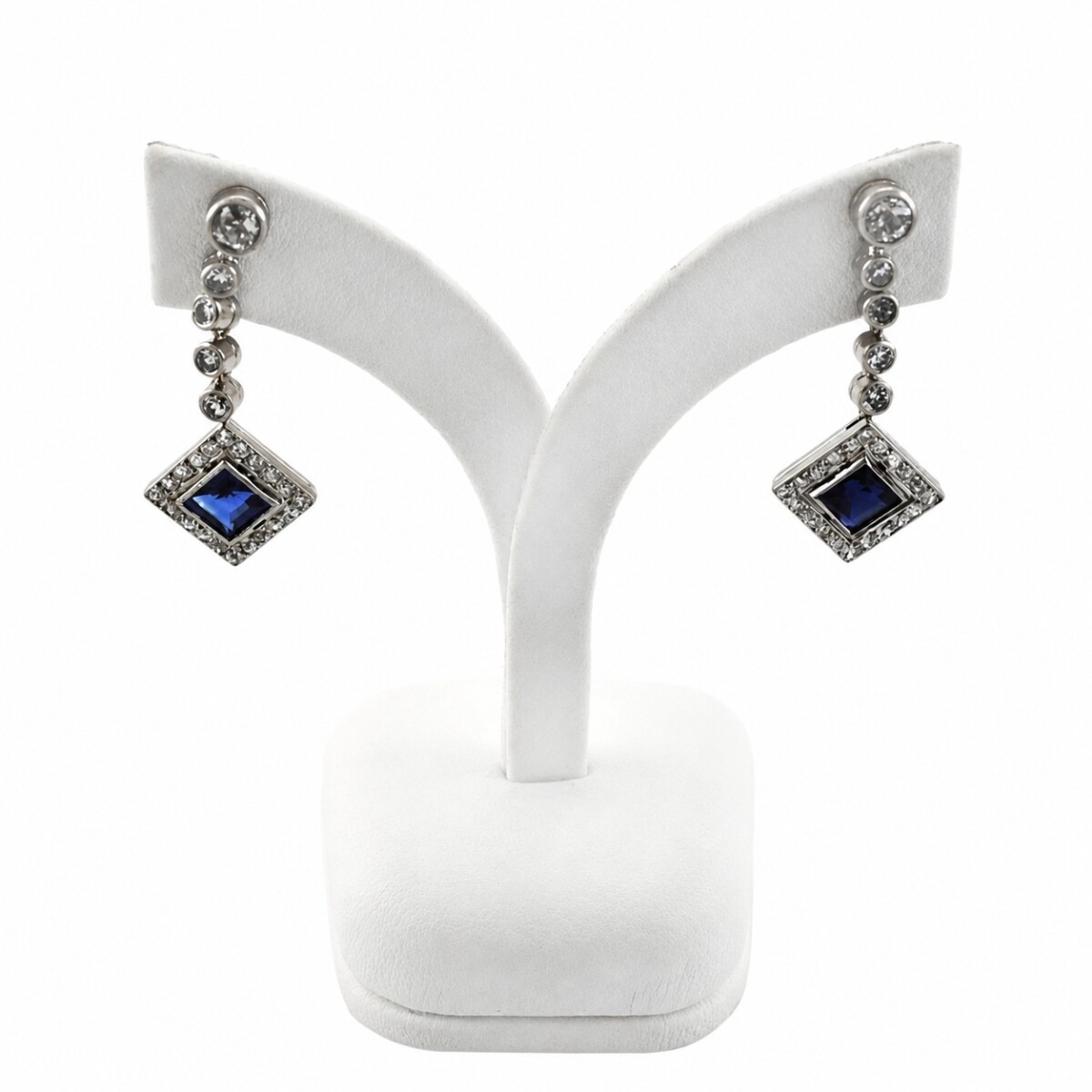 Caravana oro blanco 18K con brillantes y zafiros naturales 