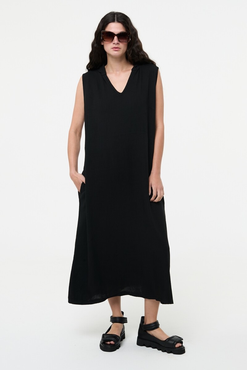 VESTIDO LARGO CON CAPUCHA Negro
