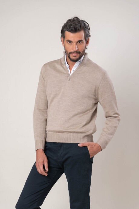 Sweater medio cierre lana Lambswool Beige