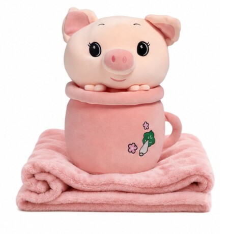 Manta De Apego Peluche C/Frazada 1.60m X 1.00m Inf. Cerdo
