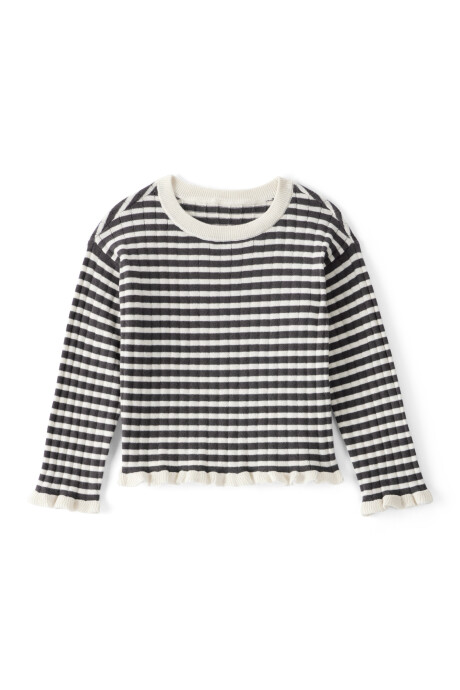 Remera de algodón acanalado, diseño a rayas Sin color