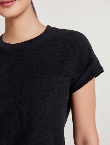 VESTIDO BÁSICO FEMENINO MANGA CORTA CON BOLSILLO NEGRO