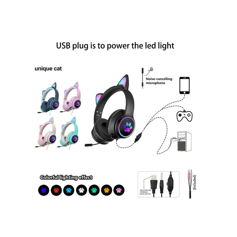 Auricular Con Orejas De Gato Y Luces RGB Con Micrófono Auricular Con Orejas De Gato Y Luces RGB Con Micrófono