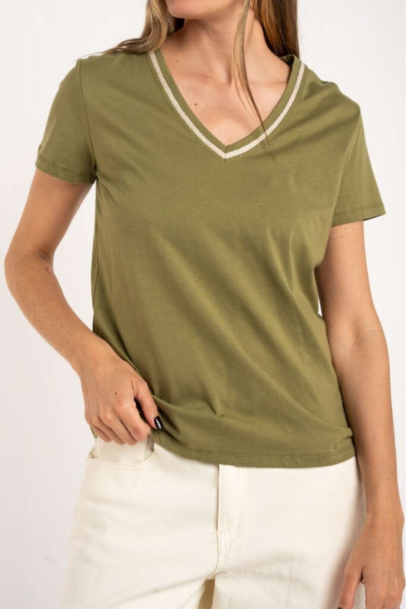 Remera Algodon Peinado Escote Lurex - Safari 