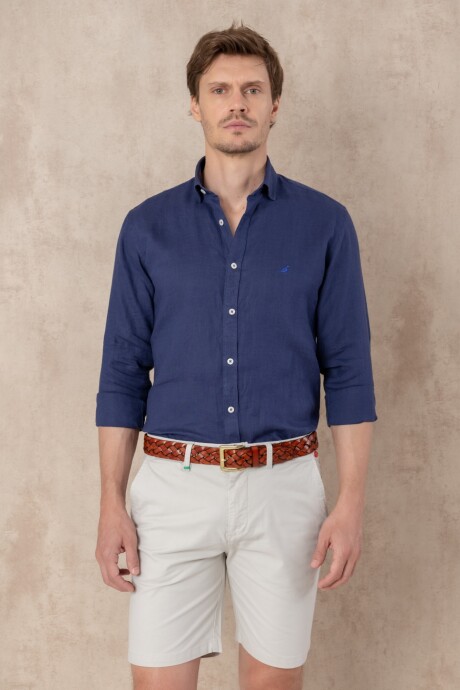 Camisa Lino Short Collar Azul marino