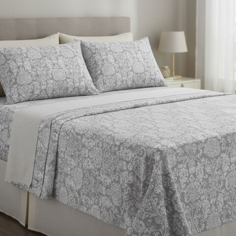Juego Sábanas 2 Plazas Home Class Estampado 180 Hilos 100% Algodón ARABESCO GRIS