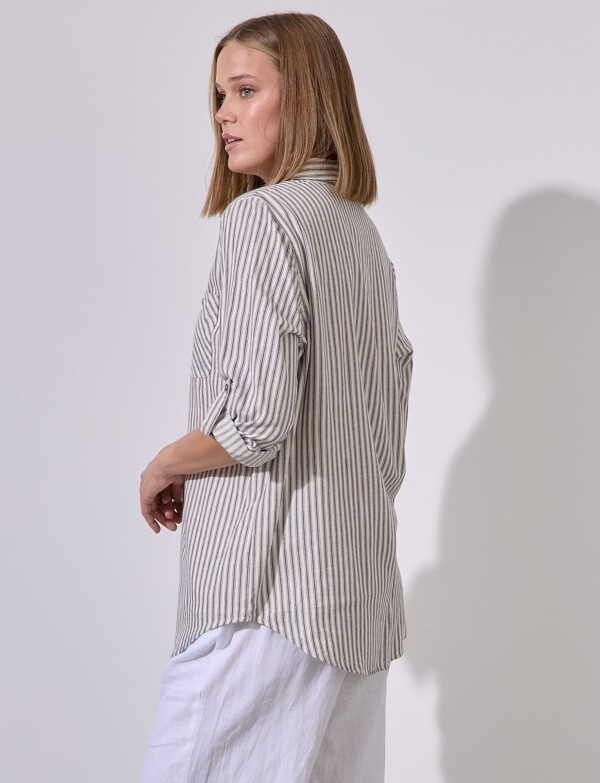 Camisa Algodon Lineas BEIGE/MULTI