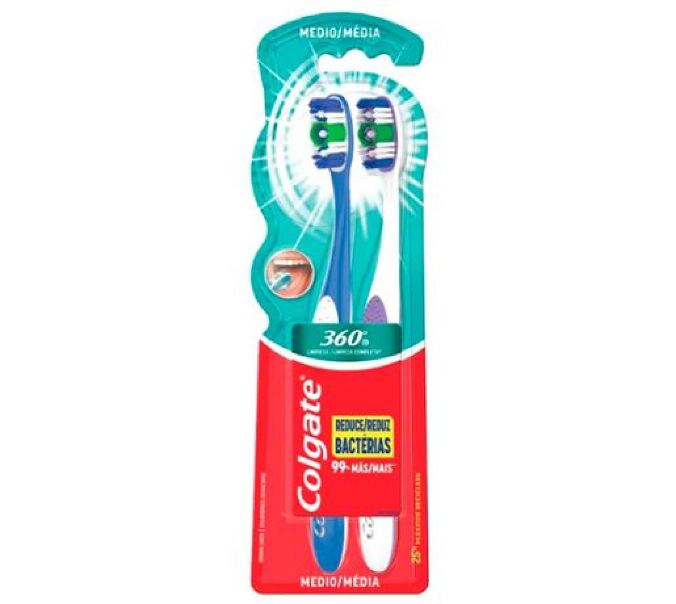 Colgate Cepillos 360º Limpieza Profunda Medio x2 – Cepillos Dentales