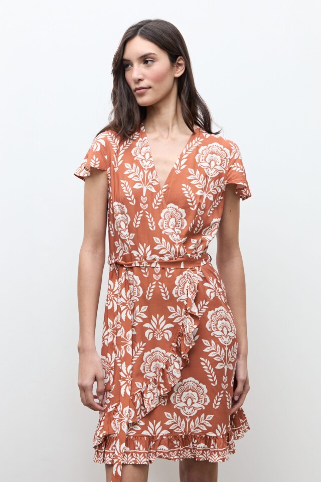 Vestido cruzado estampa Dalia lacre