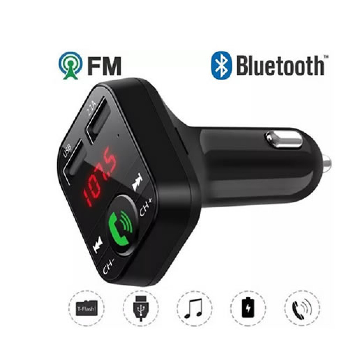 Transmisor de FM Bluetooth con 2 Puertos USB y ranura tarjeta Micro SD 