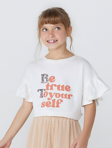 BLUSA INFANTIL CON ESTAMPA Y VOLADOS BEIGE