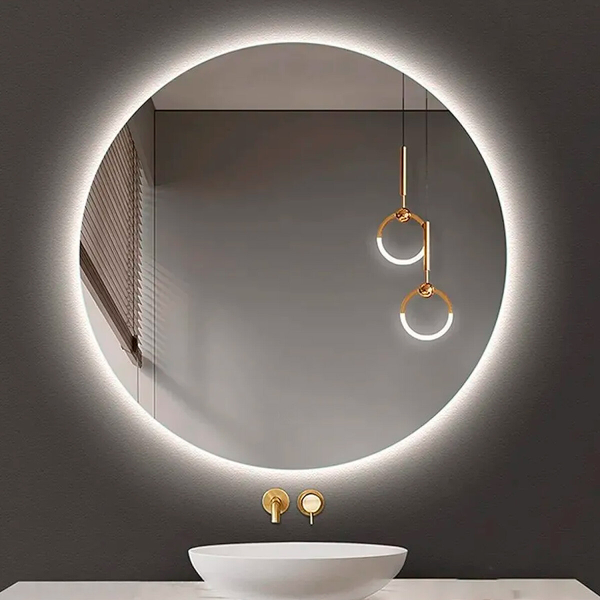 Espejo Redondo Con Luz Led Modelo Led01 60 Cm - ESPEJO REDONDO LED01 60CM DORADOR 