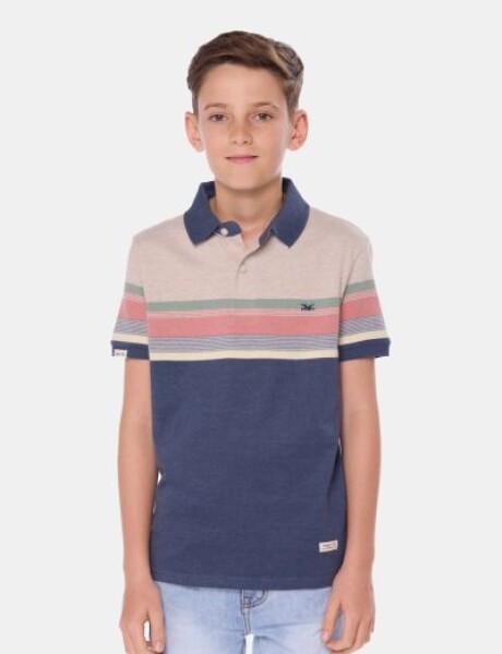 REMERA POLO RAYADA DE ALGODÓN Azul