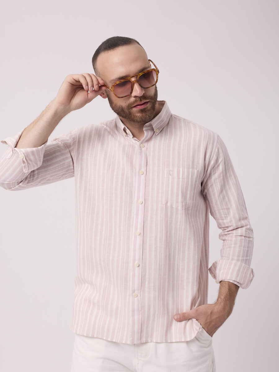 Camisa m/l rayada - rosado claro 