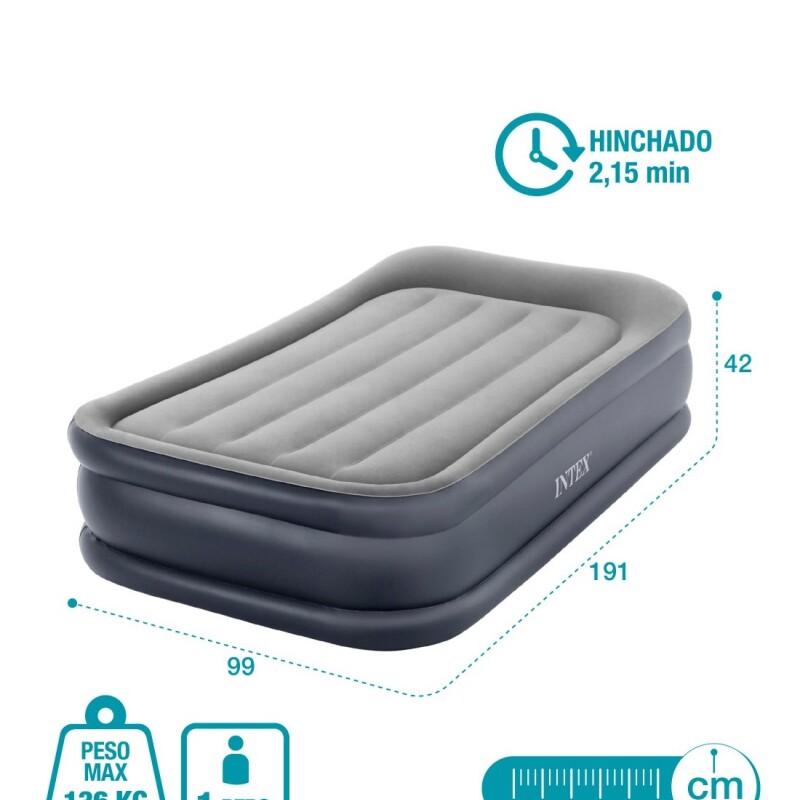 INTEX COLCHON SOMMIER DURA-BEAM PLUS PILLOW DLX 1 PLAZA INFLADOR Intex Colchon Sommier Dura-beam Plus Pillow Dlx 1 Plaza Inflador