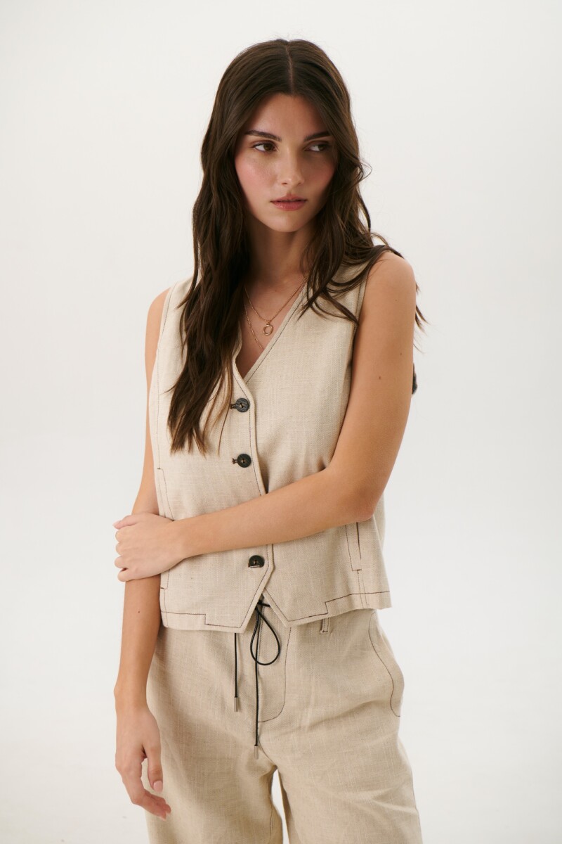 CHALECO LINO ART BEIGE