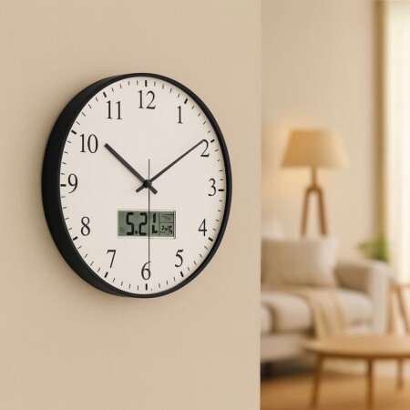 RELOJ DE PARED A PILA ANALOGICO Y DIGITAL NEGRO