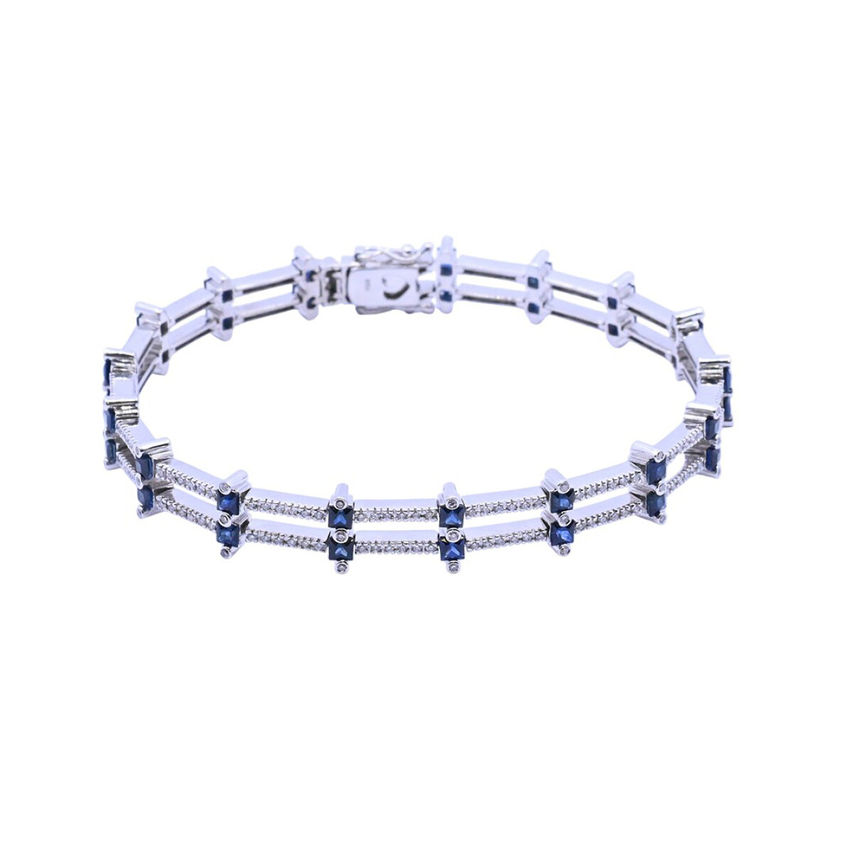 Pulsera articulada oro 18k blanco brillantes y zafiros carré. 