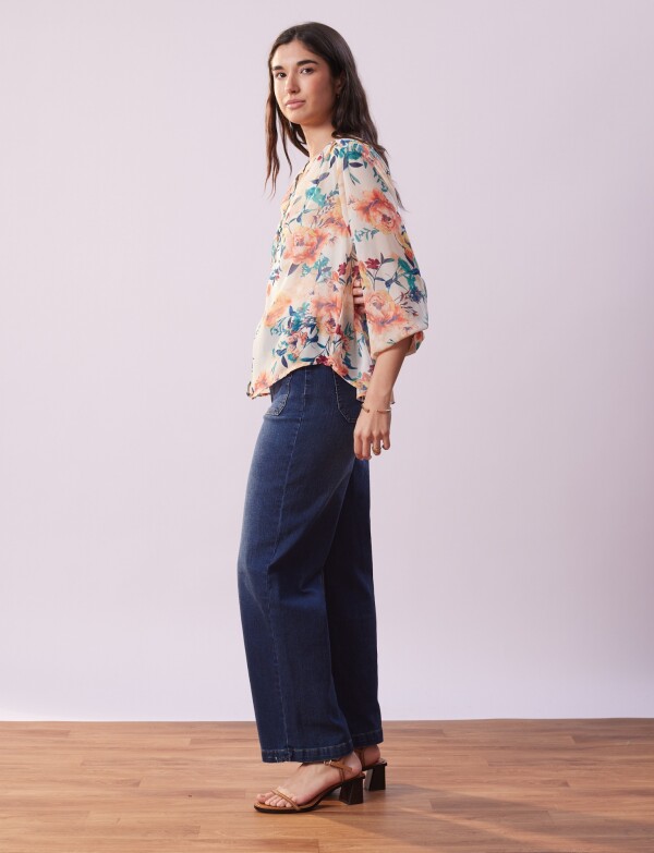 Blusa Gasa Flores BEIGE/MULTI