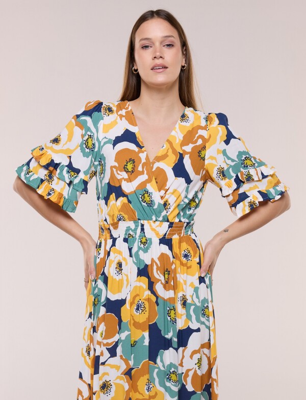 Vestido Volados Printed MULTI/AMARILLO