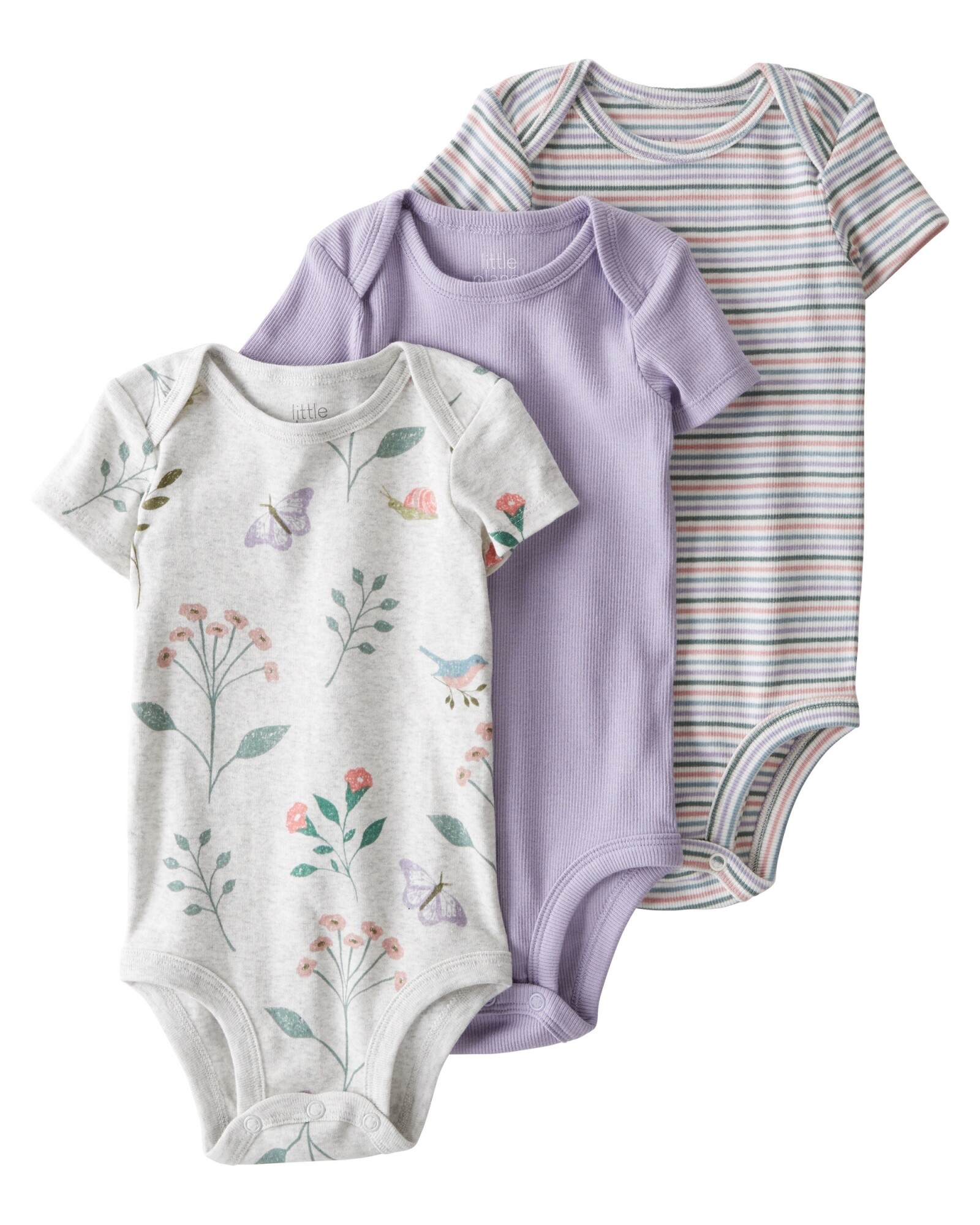 Pack tres bodies de algodón orgánico, estampados Sin color