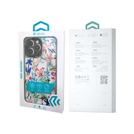 Protector Case Floral con Brillos Flower Series Devia para iPhone 15 Pro Max Blanco