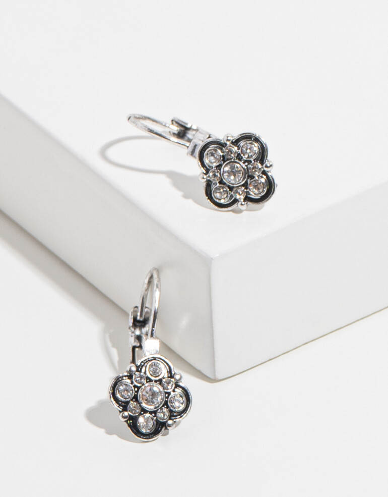 Aros Colgantes Cortos Strass Aros De Flores - Cristal