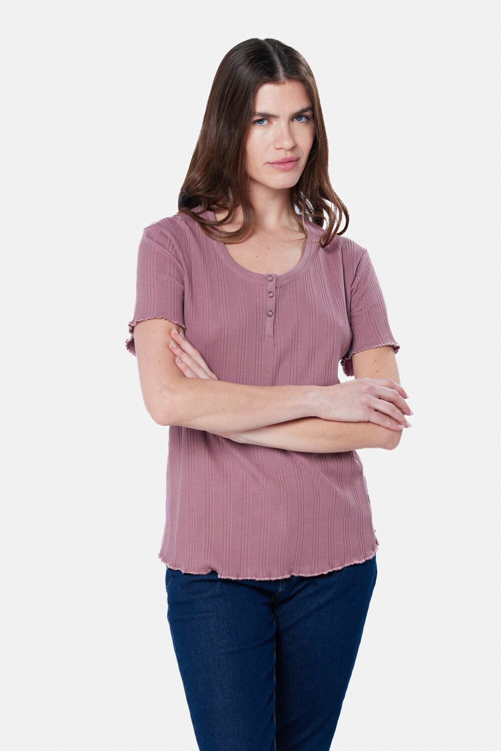 REMERA RIB CON BOTONES Rosado