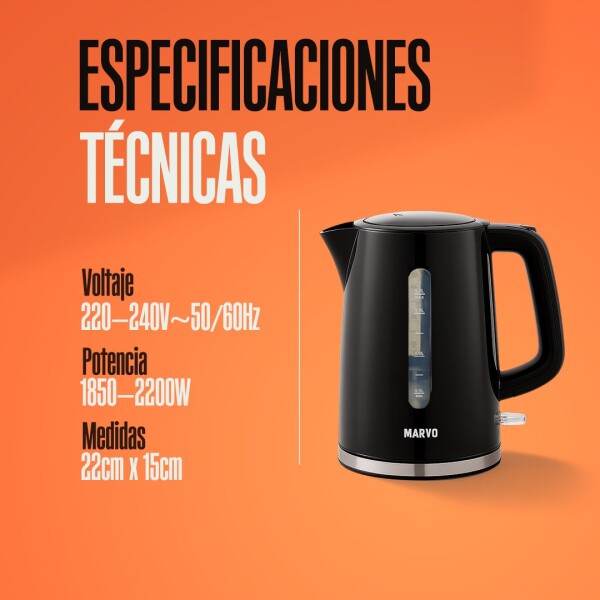 Jarra Electrica Marvo 1.7 Litros Corte Automatico Hervidor Variante Color Negro