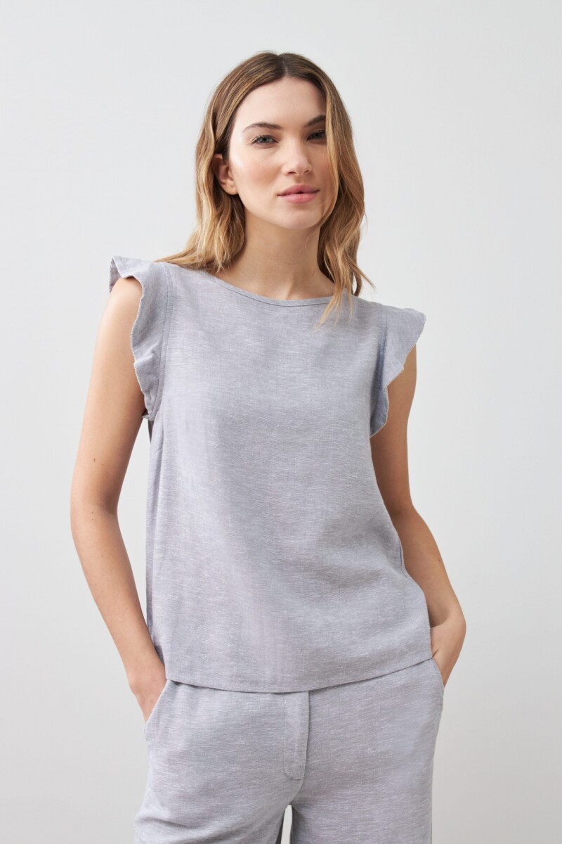 Blusa de lino con vivo metálico gris melange