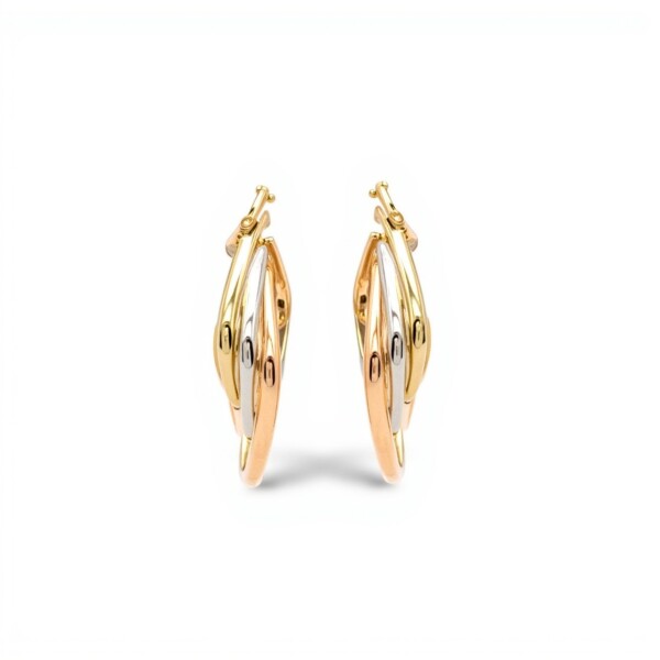 Caravanas aros de oro 3 lineas rombo- Oro bajo - Sin piedra- CA8404 sinpiedra
