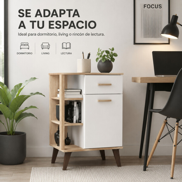 Aparador ComboHome Nórdico 54cm 2 Cajones Estantes Laterales Blanco 1