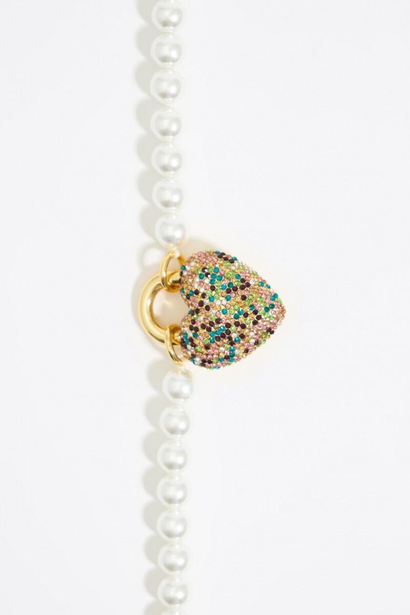 COLLAR PERLAS Y CORAZÓN CRISTA Oro