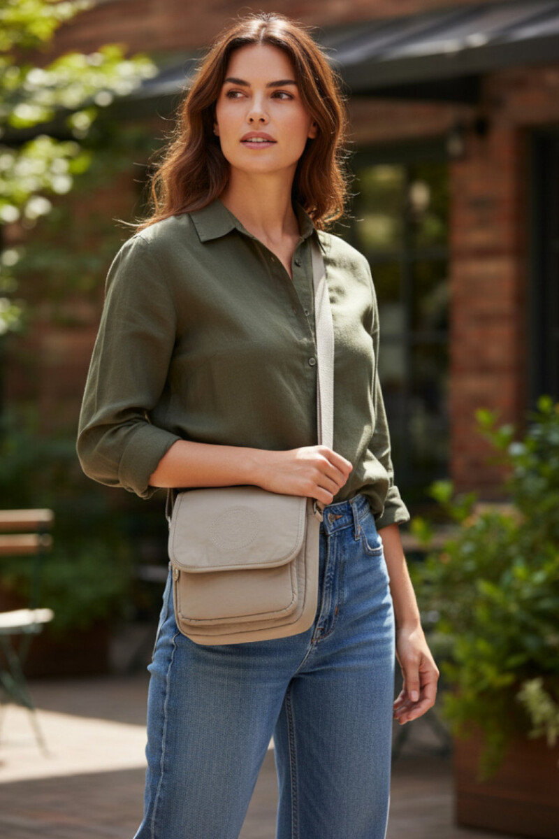 Morral Cruzado (Bandolera) en Tafeta Amasada Beige