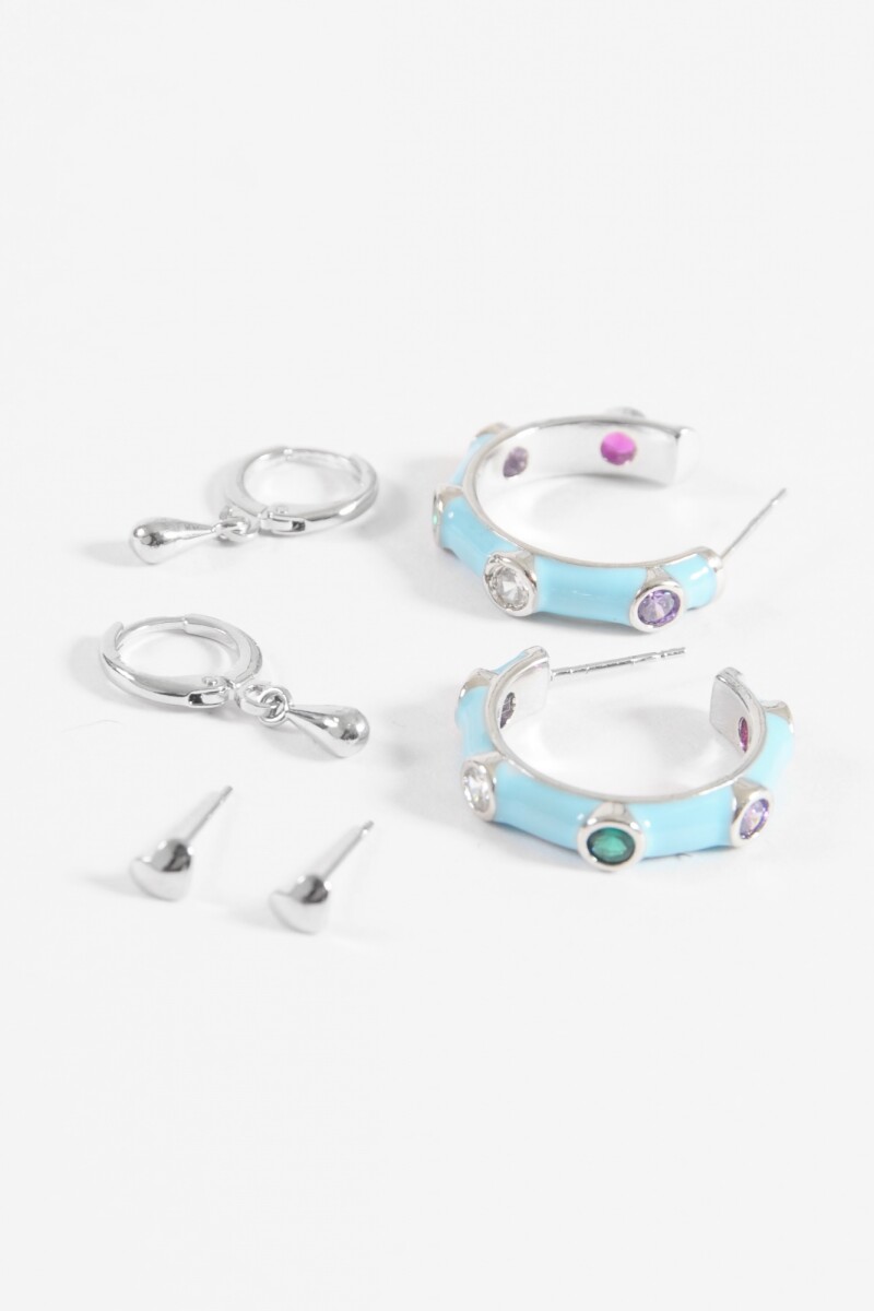 Set aros strass y gota plateado