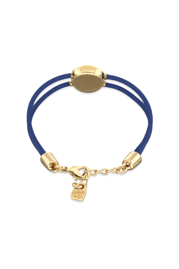 PULSERA DE CUERO DOBLE AZUL CON DETALLE DE OJO EN ALEACIÓN DE METALES BAÑADO EN ORO DE 18K Y CRISTAL Pulsera