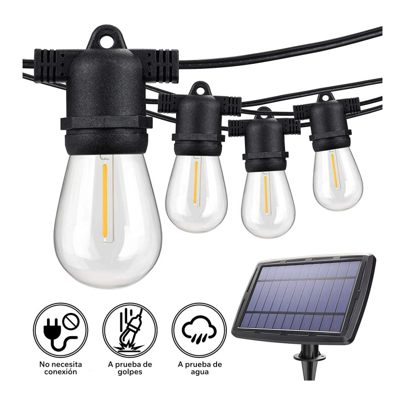 Guia Luces Solares 8mts 12 Lamp Led C/control Y Adaptador Ac Sin Color