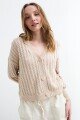 Cardigan escote V calado BEIGE