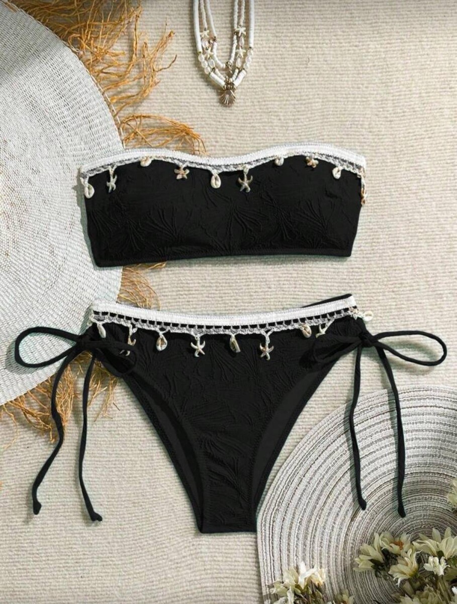 Bikini BANDEAU negro con caracoles 
