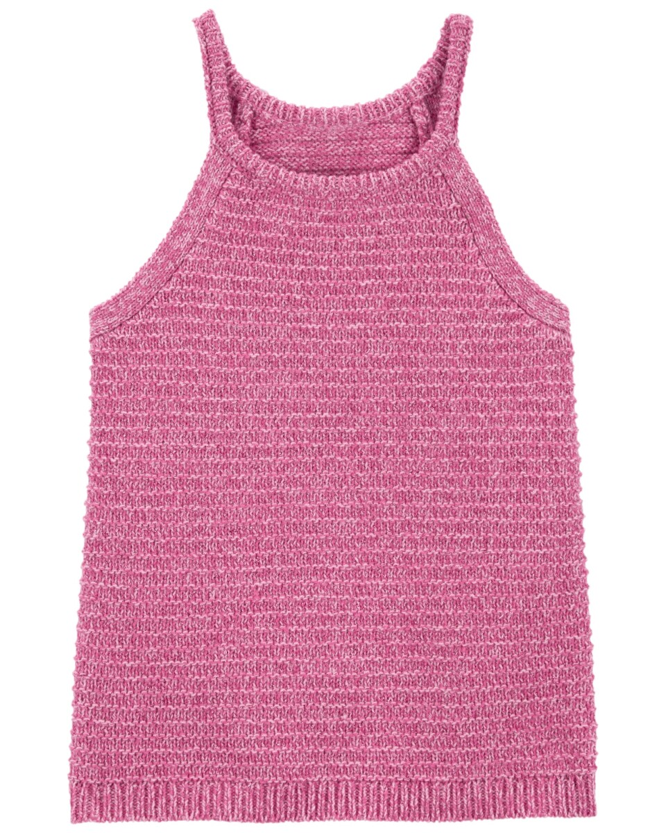 Musculosa a crochet, cuello halter, rosada 