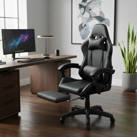 Silla Gamer Reclinable 360º 150kg Masaje Lumbar Apoyapies Negro