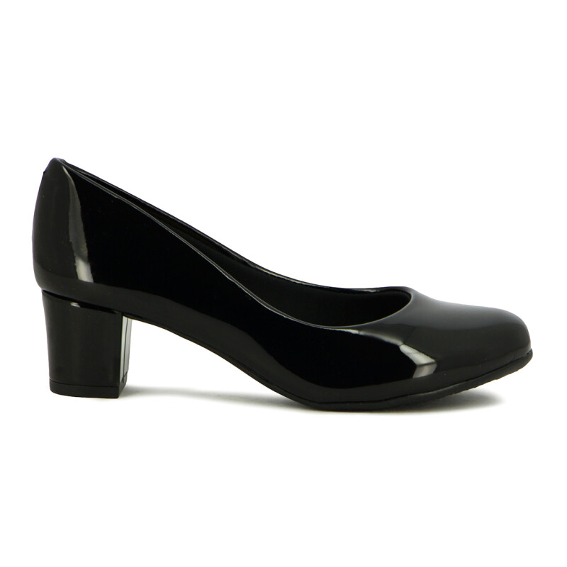 Zapato Mujer Beira Rio Verniz Taco Cuadrado Negro