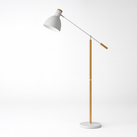 Lampara De Pie Moderna Metal Madera Minimalista 158Cm Color Blanco